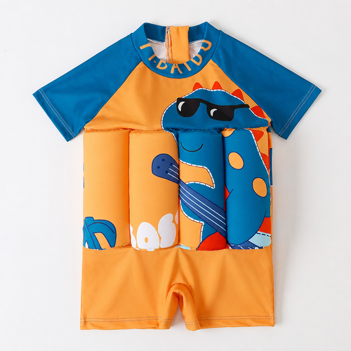 FloatPals Swim Confidence Suit - Orange dinosaur print